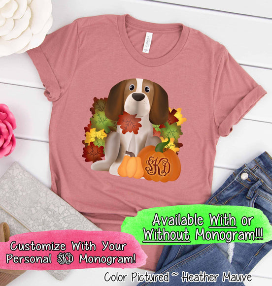 Monogramed Beagle Dog Fall Pumpkin Tee