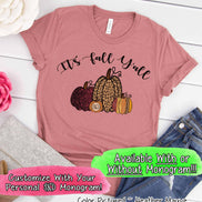 It's Fall Yall Monogram Glitter Pumpkin Fall Tee