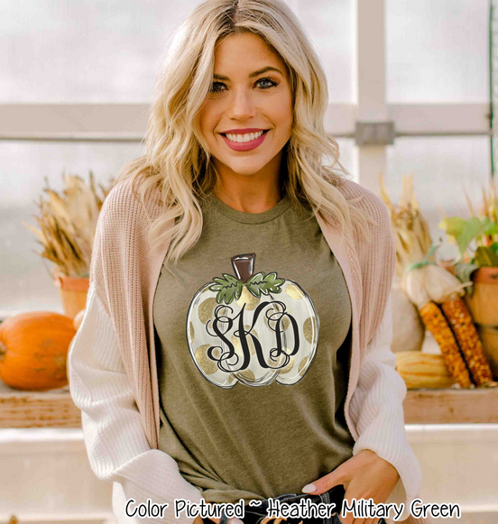 Fall Monogram White Pumpkin with Gold Dots Tee