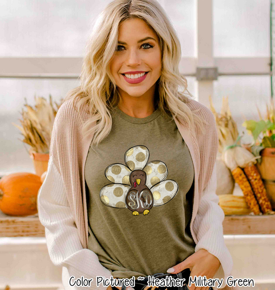Fall Monogram Turkey with White & Gold Dots Tail Tee