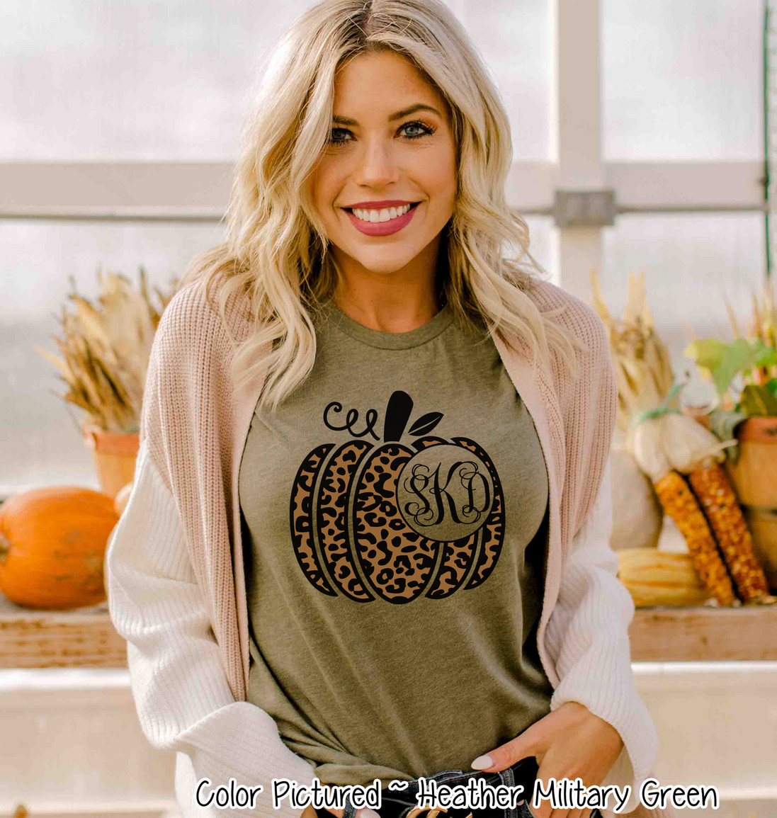 Leopard Pumpkin Monogram Tee