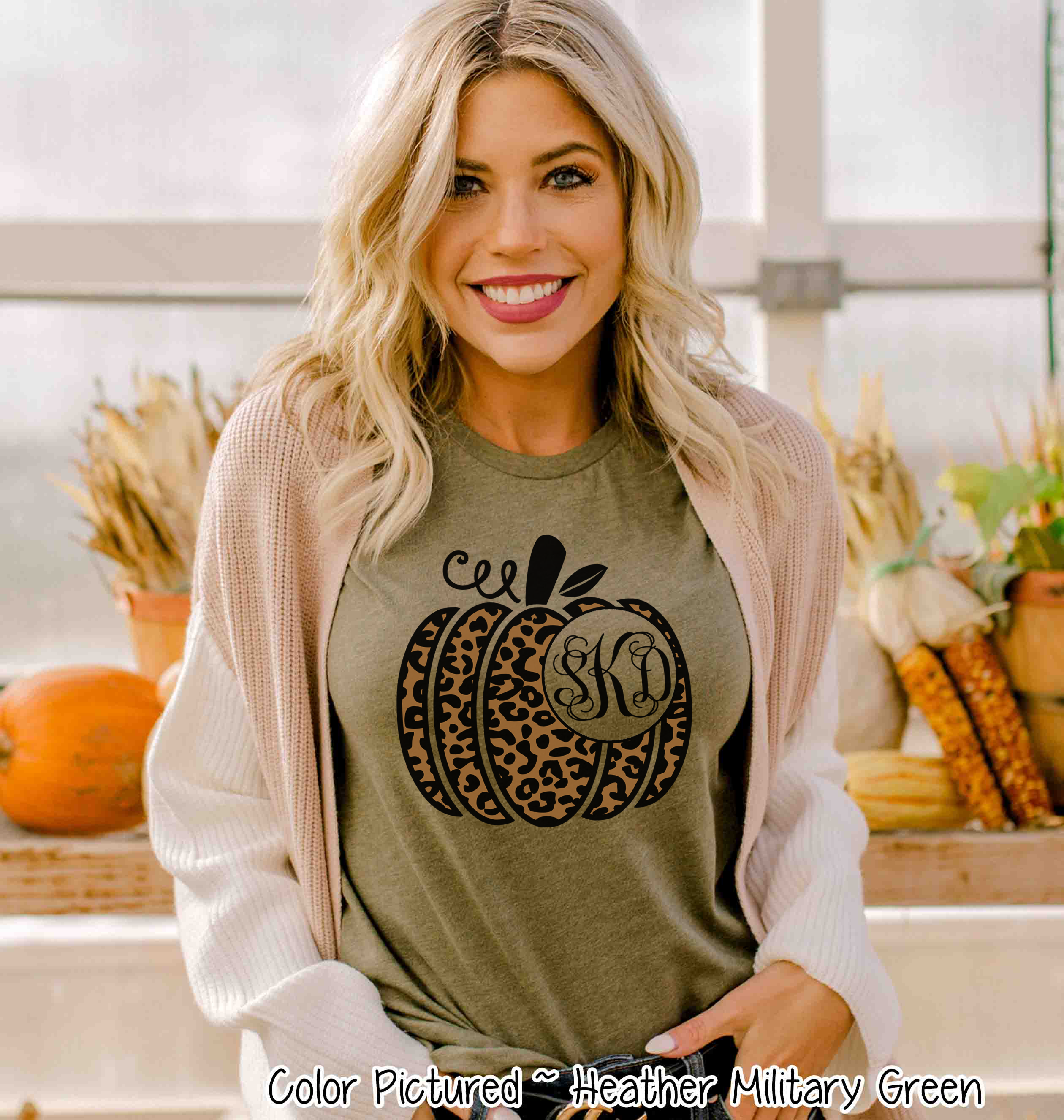 Leopard Pumpkin Monogram Tee