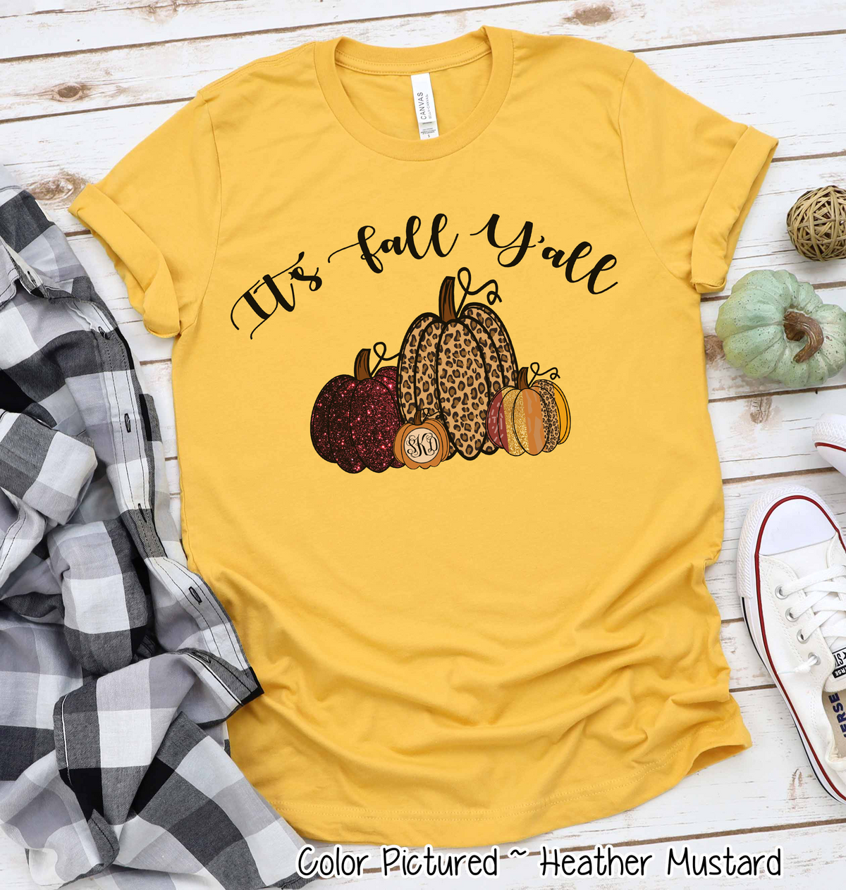 It's Fall Yall Monogram Glitter Pumpkin Fall Tee