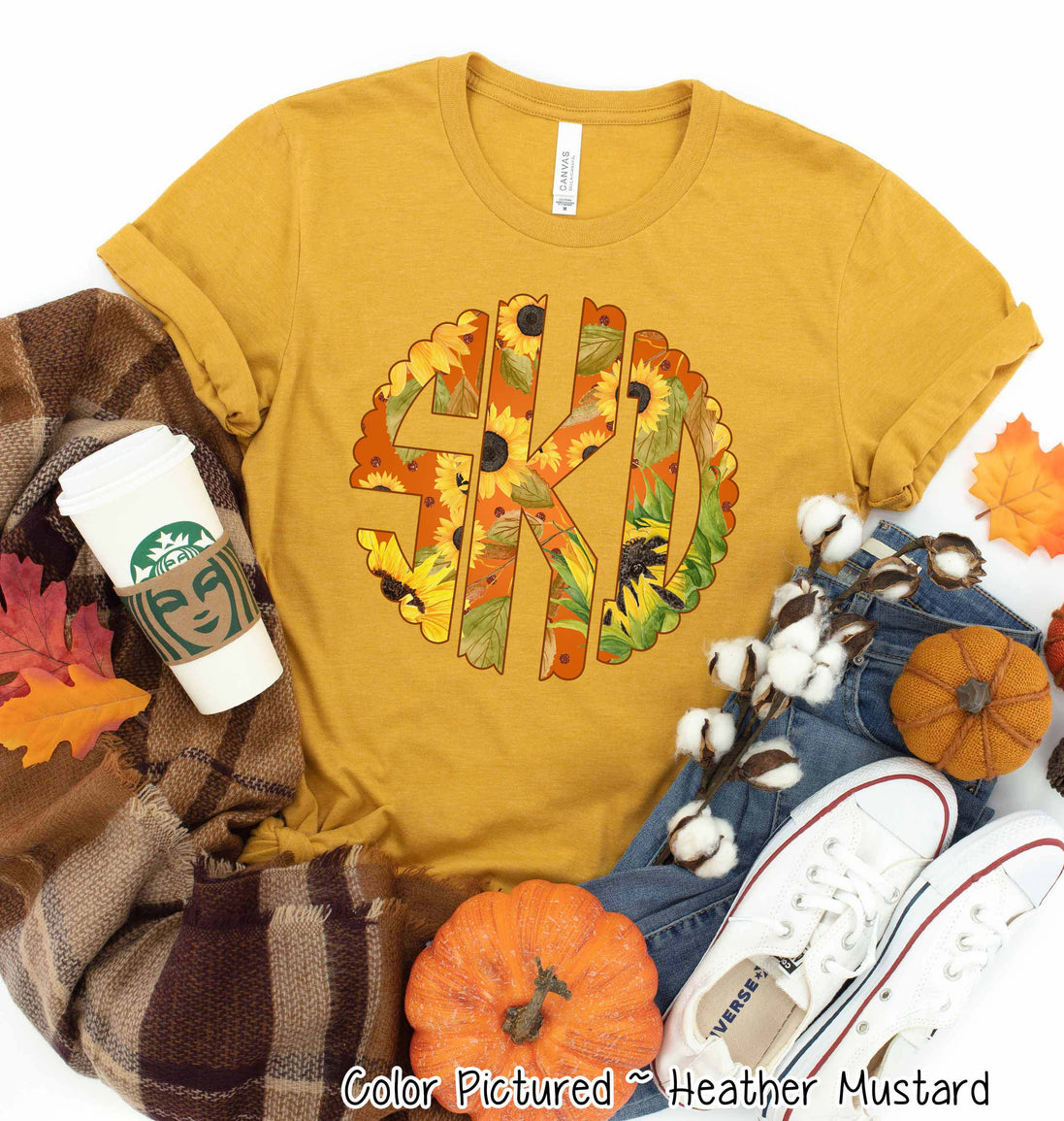 Big Monogram Sunflower Fall Tee