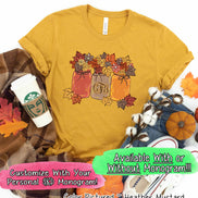 Monogram Autumn Leaves Mason Jars Fall Tee