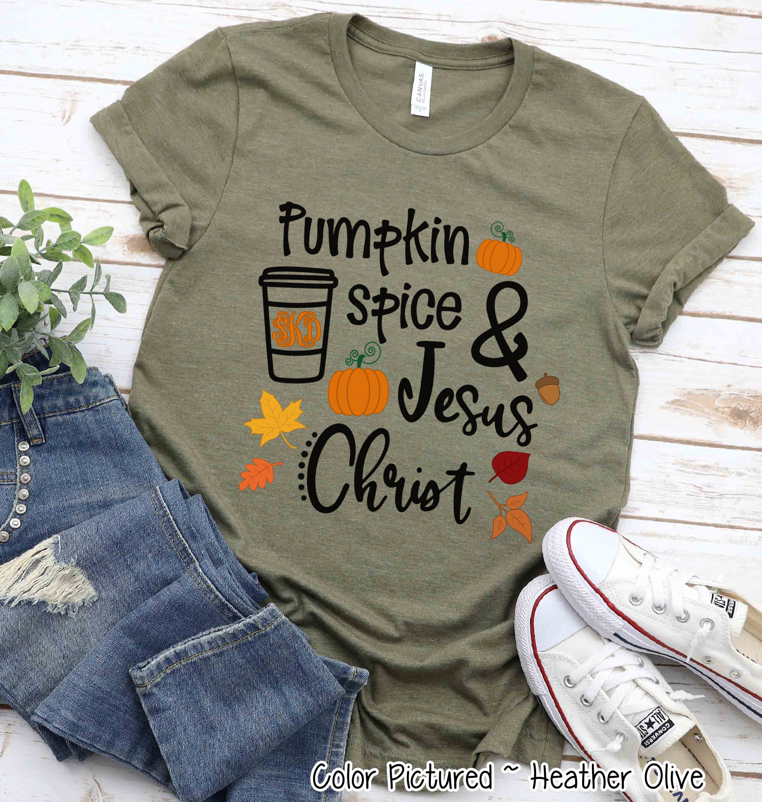 Pumpkin Spice & Jesus Christ Monogram Tee