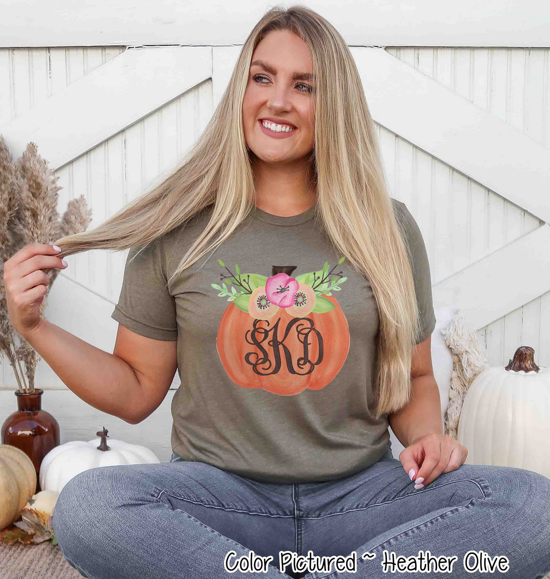Floral Pumpkin Monogram Fall Tee