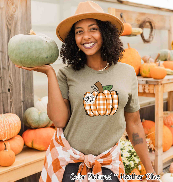 Orange Plaid Country Pumpkin Monogram Tee