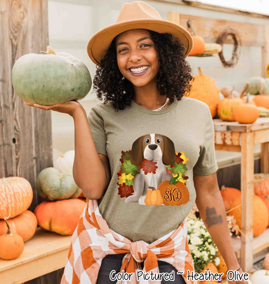 Monogramed Beagle Dog Fall Pumpkin Tee