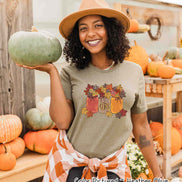 Monogram Autumn Leaves Mason Jars Fall Tee