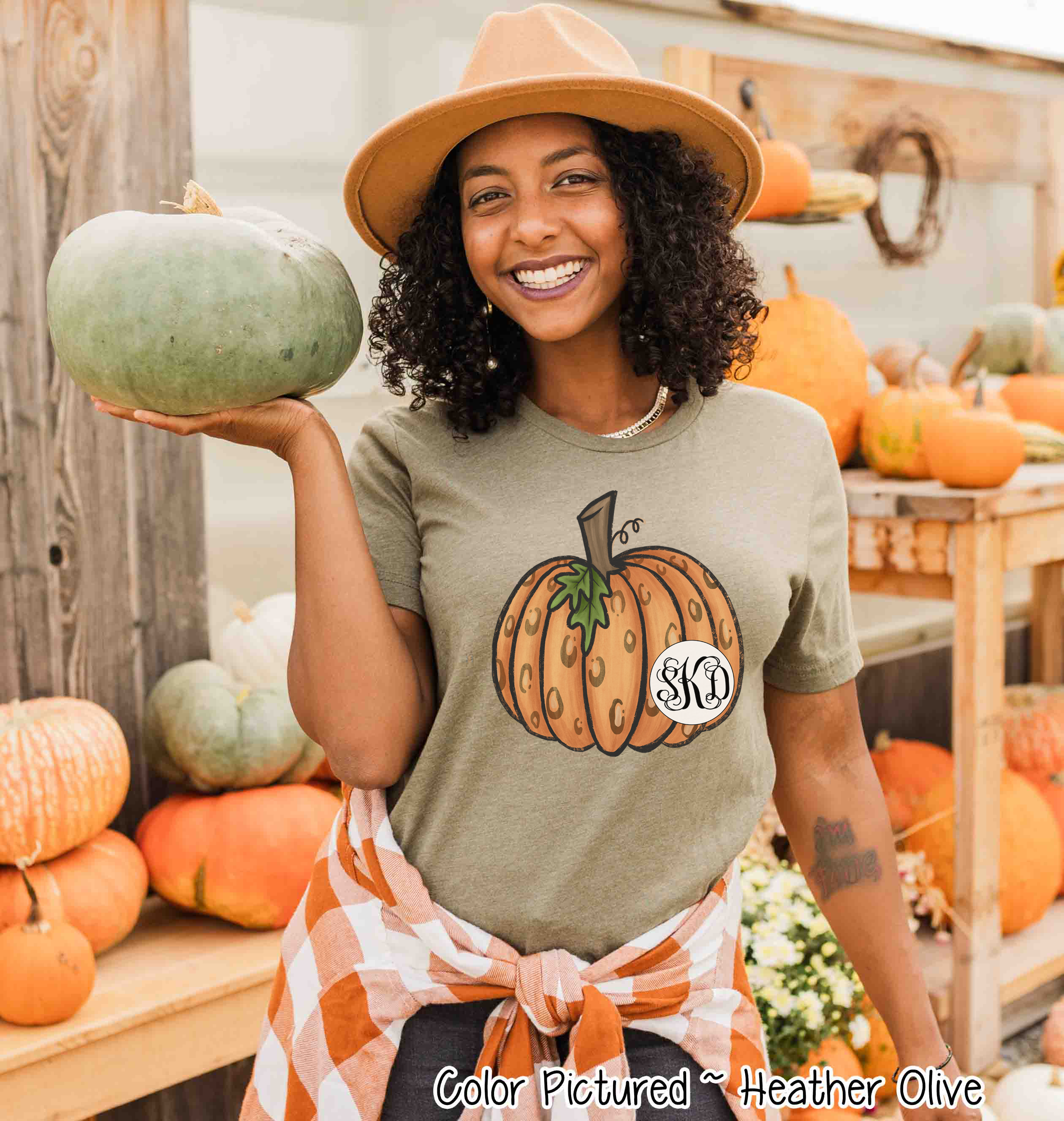 Orange Leopard Pumpkin Monogram Tee