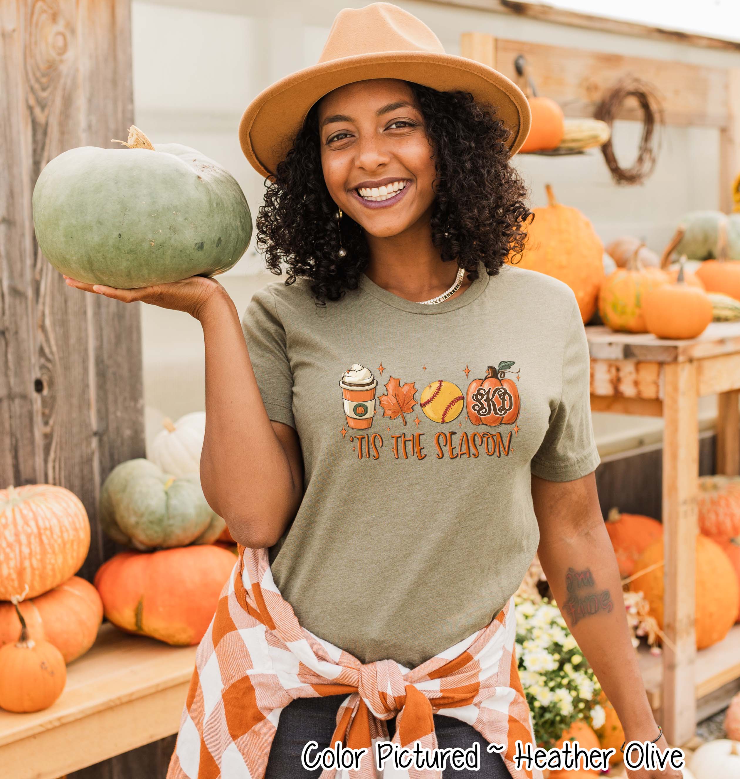 Monogram Tis The Season Latte Softball Pumpkin Fall Tee