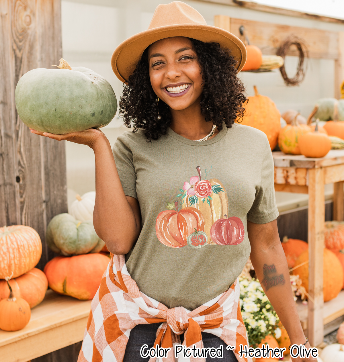 Monogram Watercolor Pumpkin Fall Tee