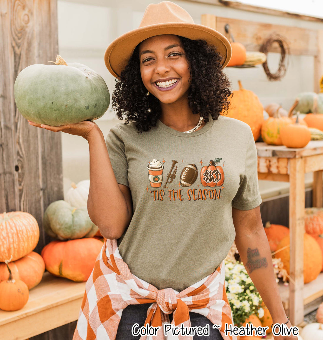Monogram Tis The Season Latte Trumpet Football Fall Tee