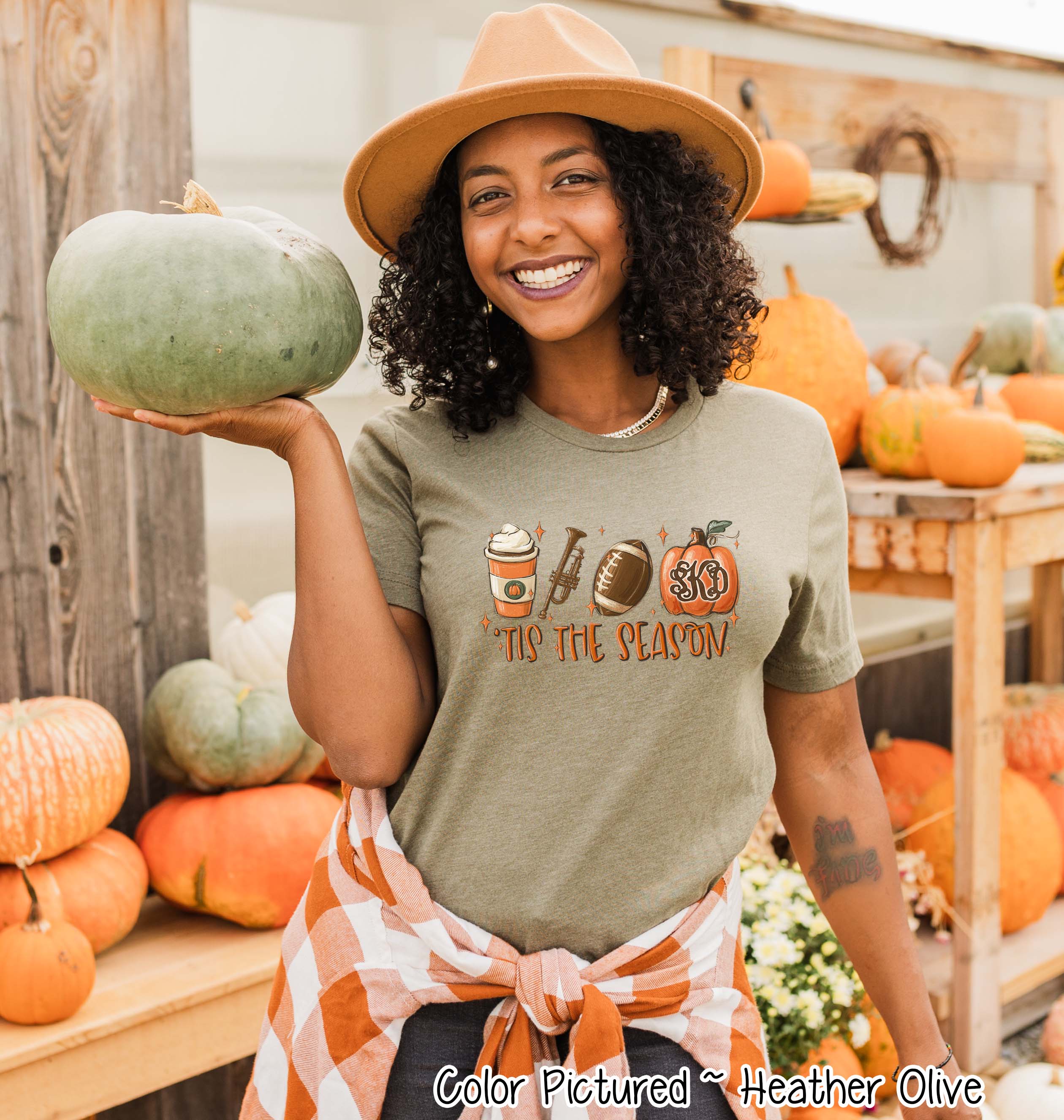 Monogram Tis The Season Latte Trumpet Football Fall Tee