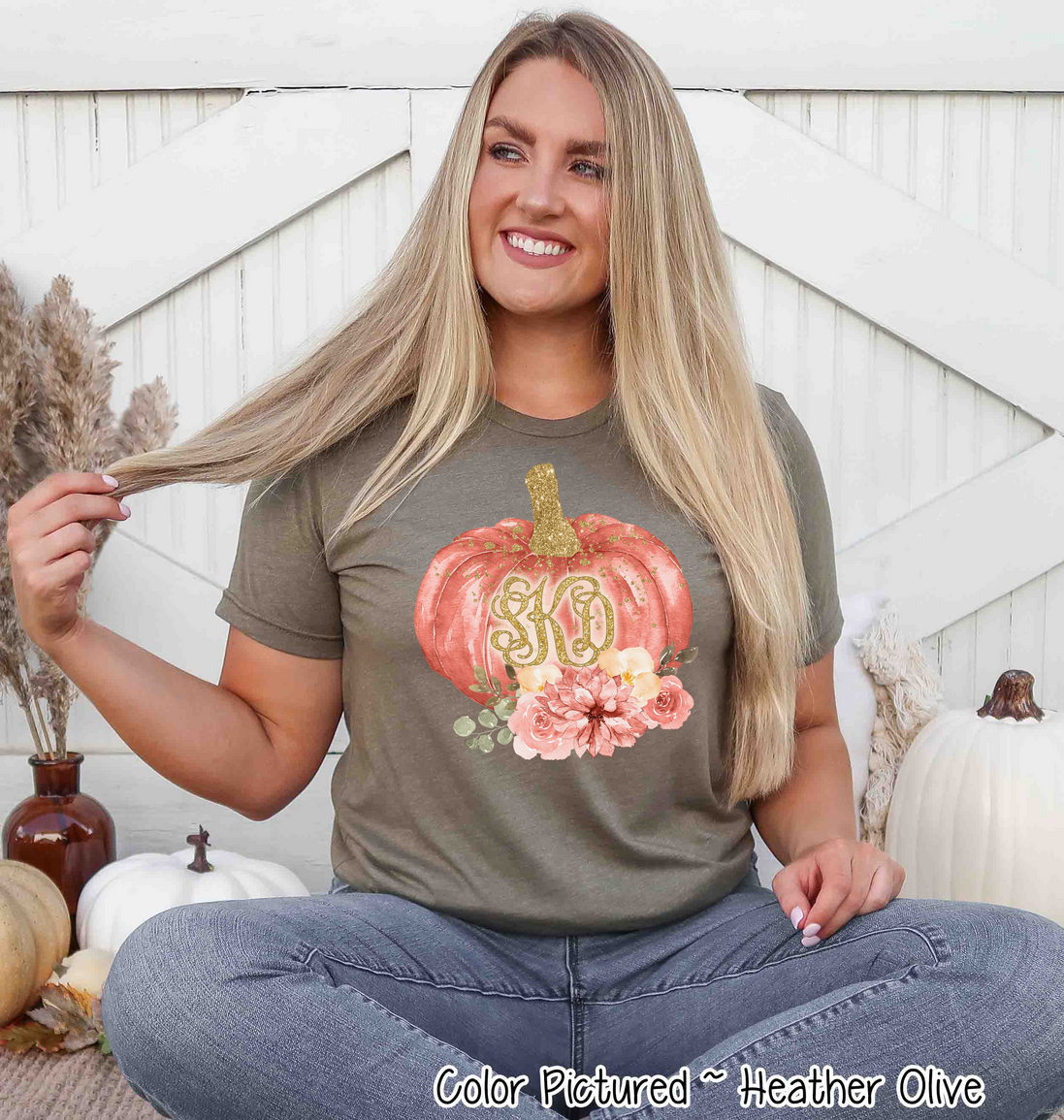Gold Glitter Monogram Pumpkin Tee