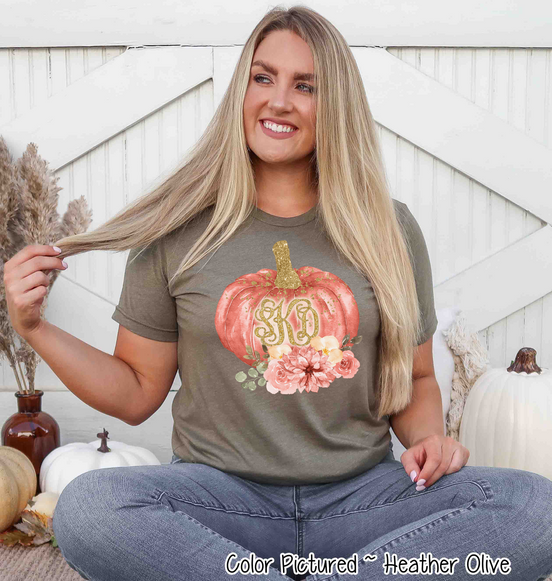 Gold Glitter Monogram Pumpkin Tee