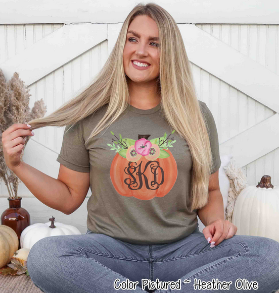 Floral Pumpkin Monogram Fall Tee