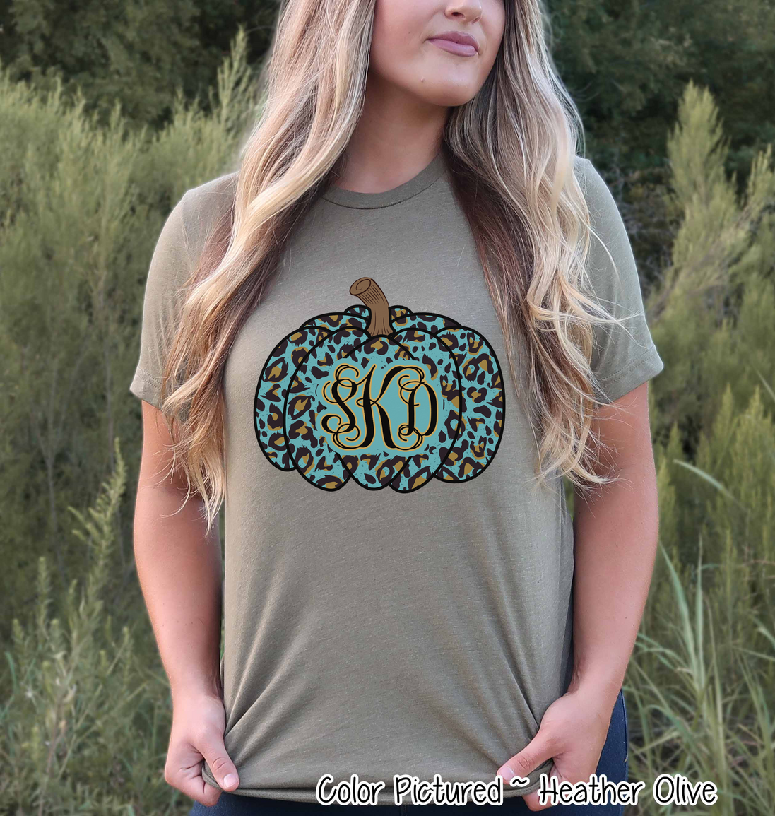 Blue Leopard Monogram Pumpkin Fall Tee
