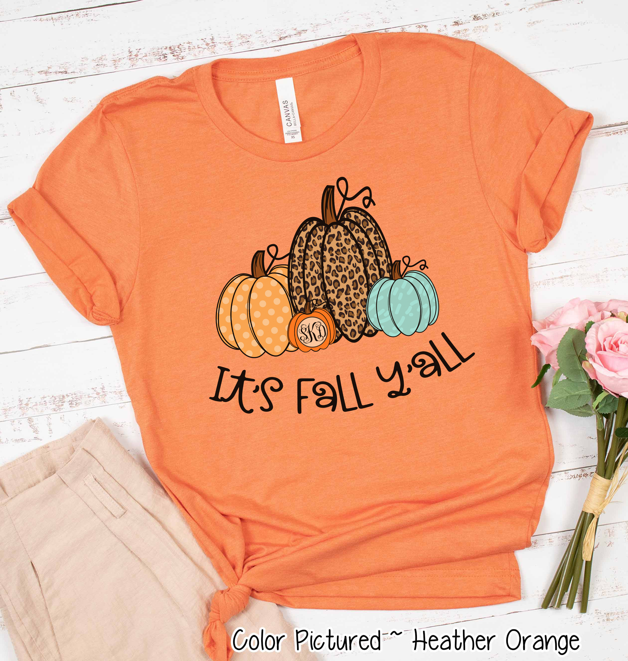 It's Fall Yall Monogram Pumpkin Fall Tee
