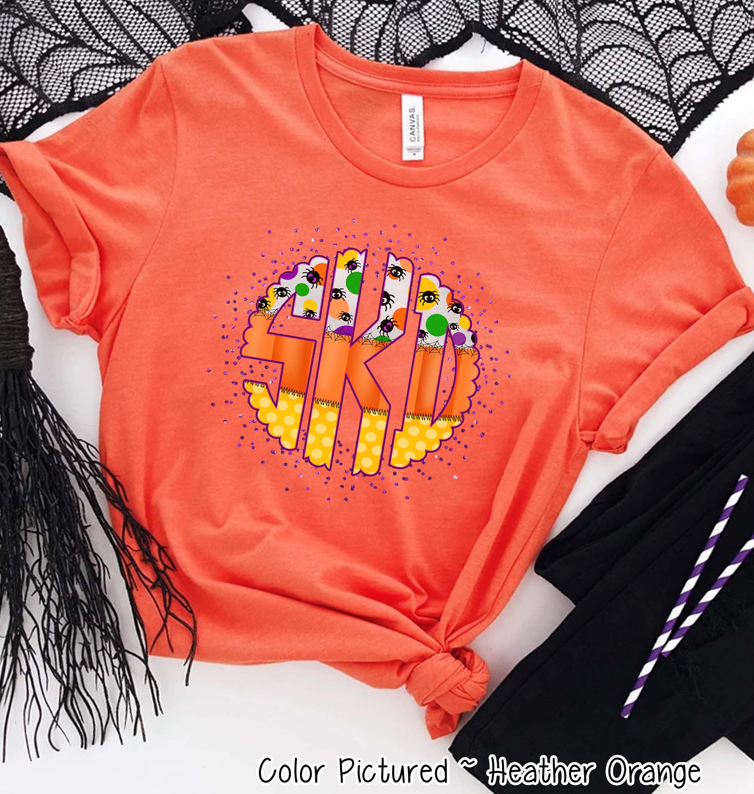 Big Monogram Candy Corn Halloween Tee