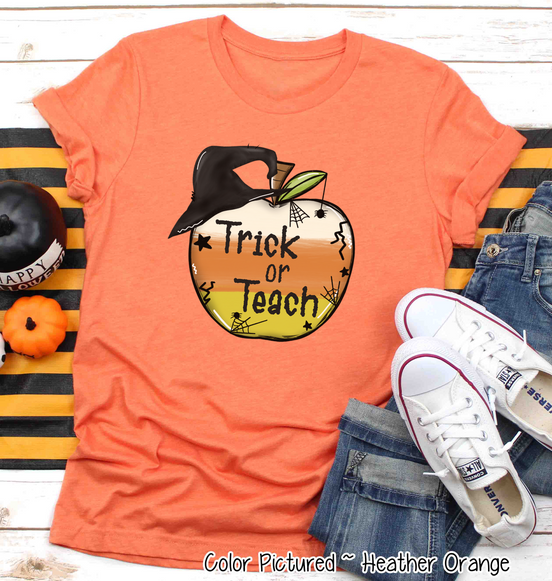 Trick or Teach Candy Corn Apple Halloween Teacher Shirt