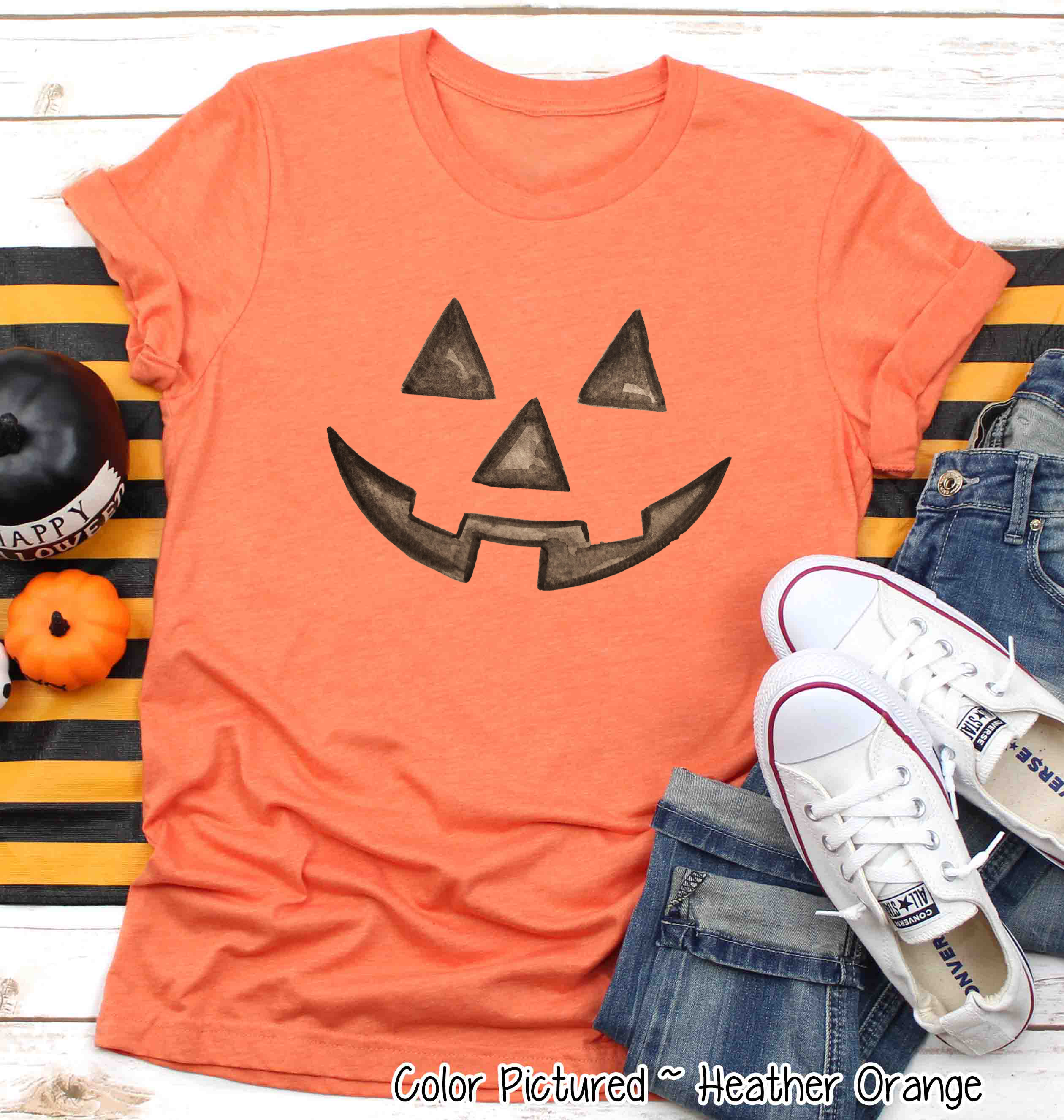 Watercolor Jack O Lantern Pumpkin Face Shirt