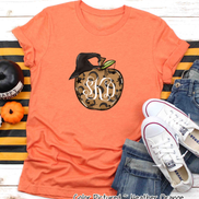 Monogramed Leopard Apple Halloween Teacher Tee