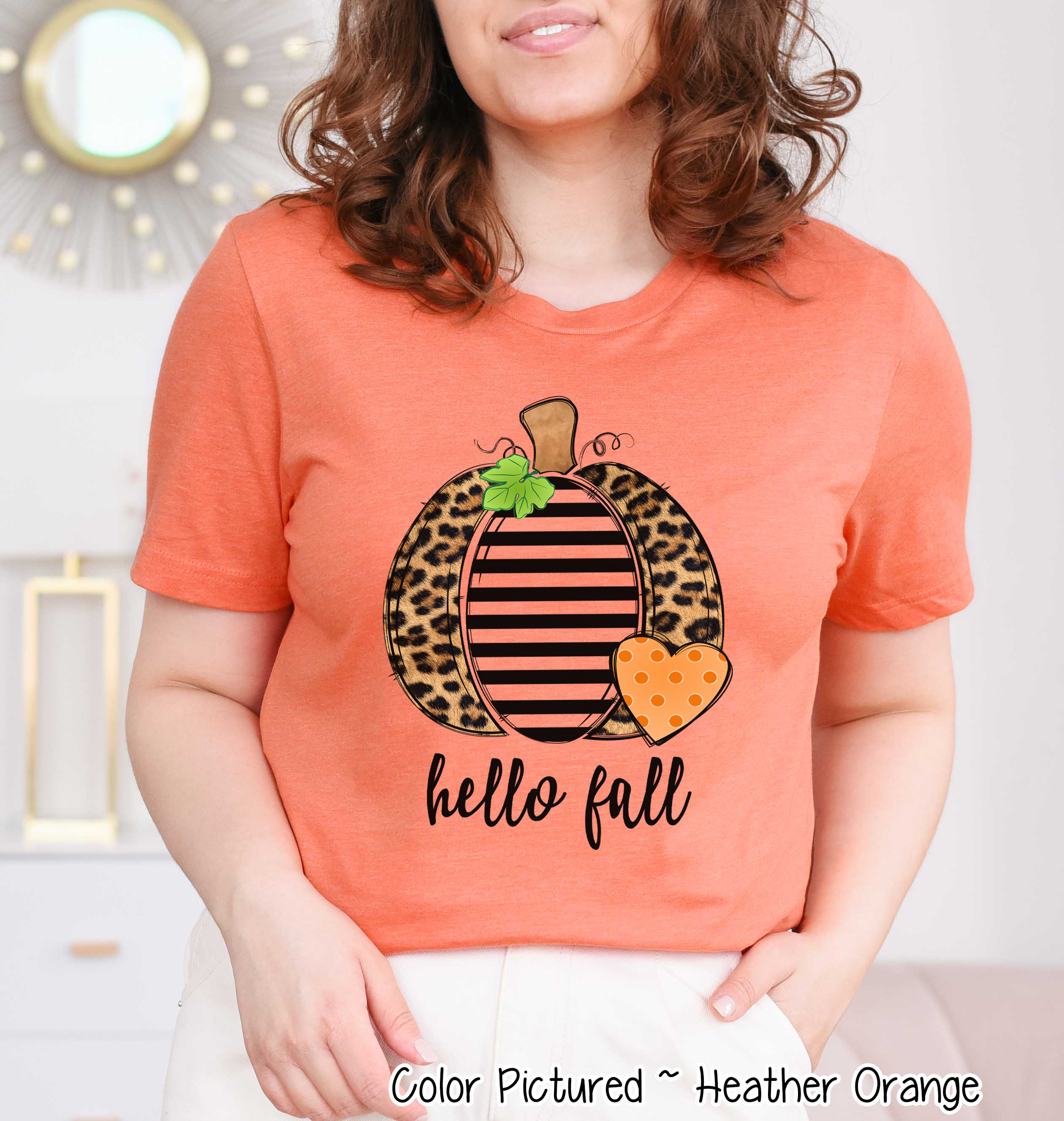 Hello Fall Leopard Print Pumpkin Fall Shirt