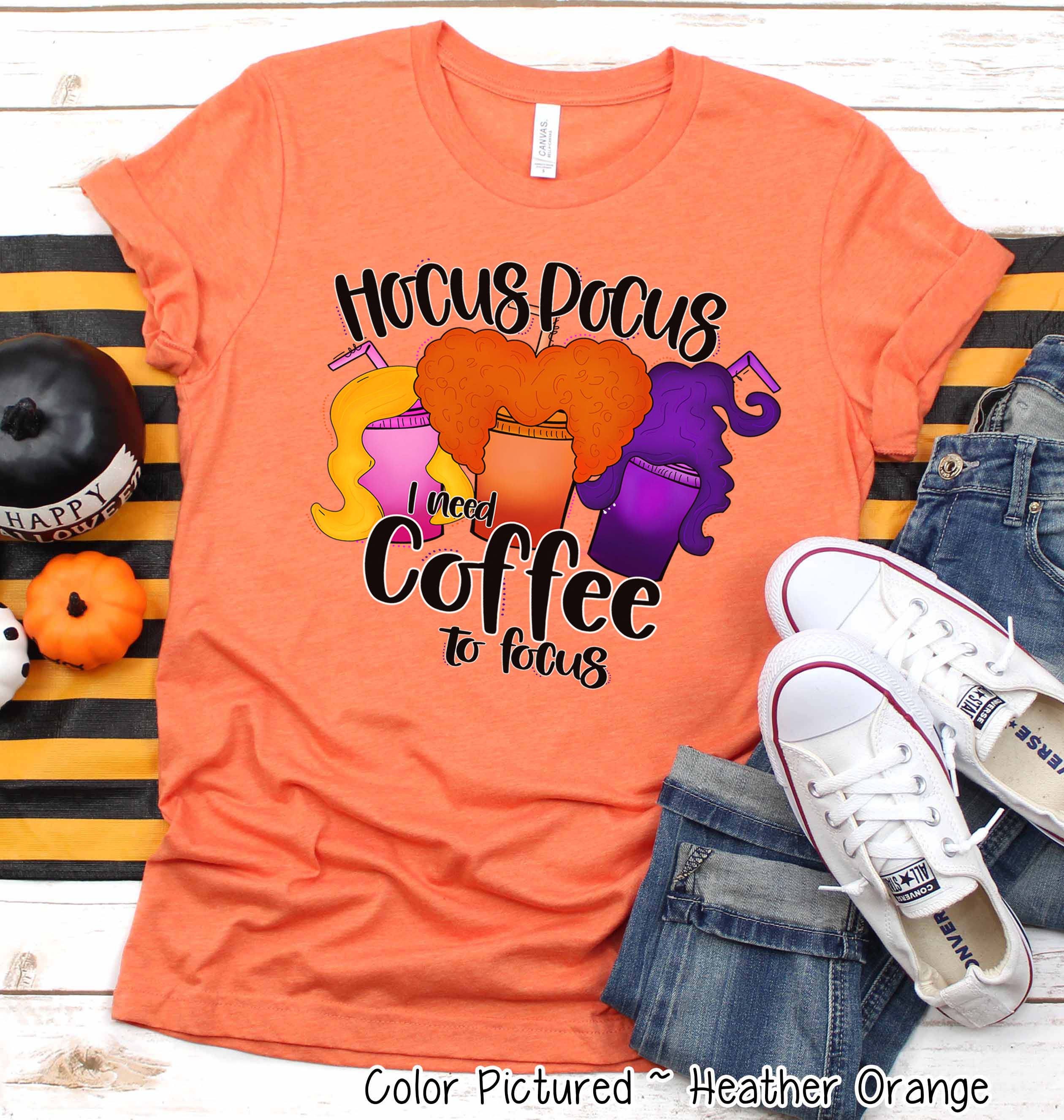 Hocus Pocus I Need Coffee to Focus Funny Halloween Tee
