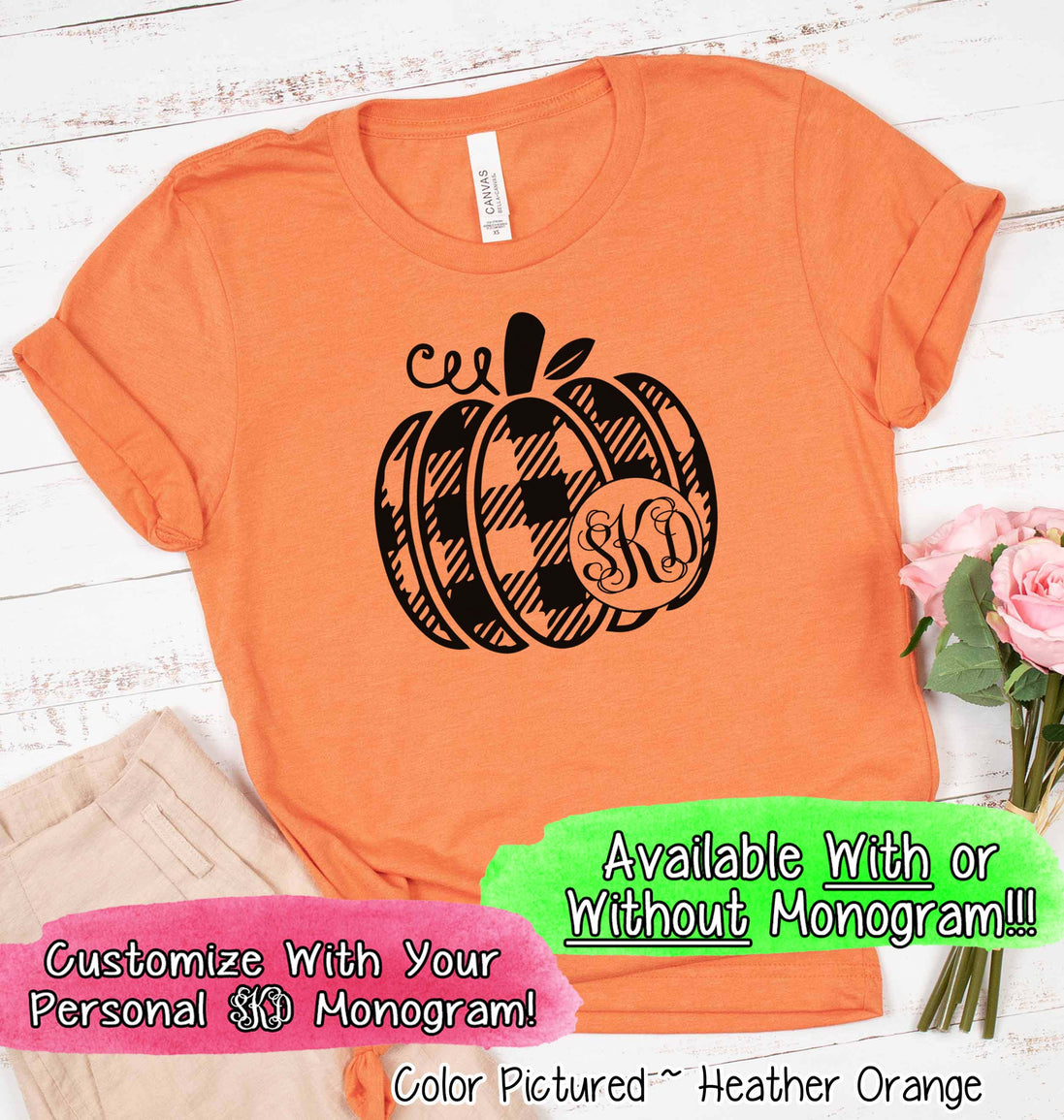 Black Plaid Monogram Pumpkin Tee