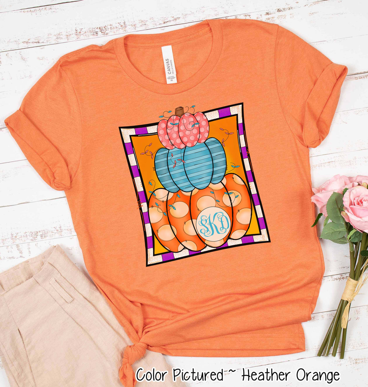 Monogram Colorful Pumpkin Stack Fall Tee