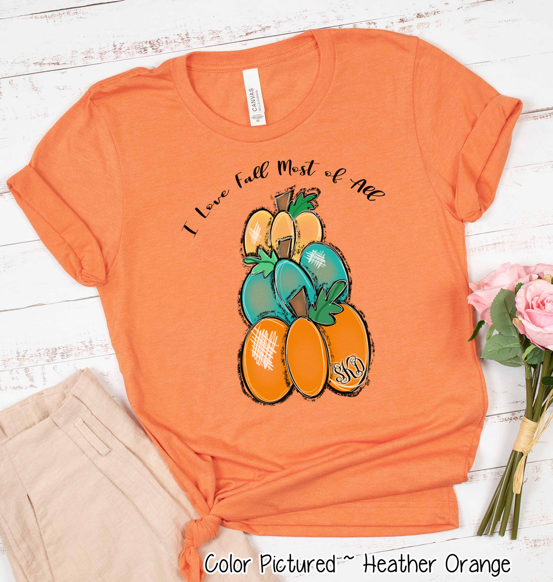 I Love Fall Stack of Monogram Pumpkins Tee