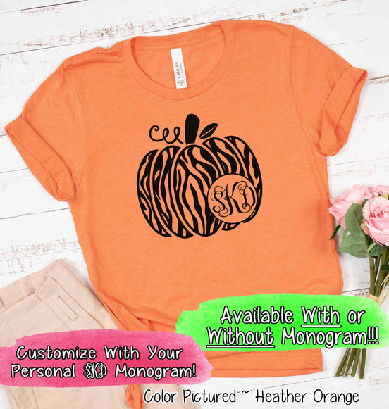 Monogram Zebra Print Fall Pumpkin Tee