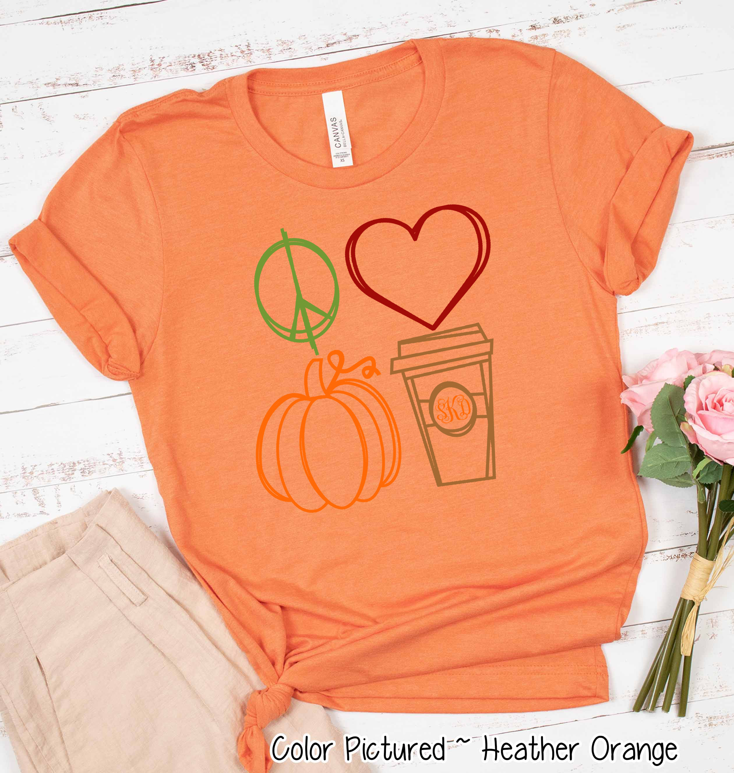 Peace Love Pumpkin Latte Monogram Fall Tee