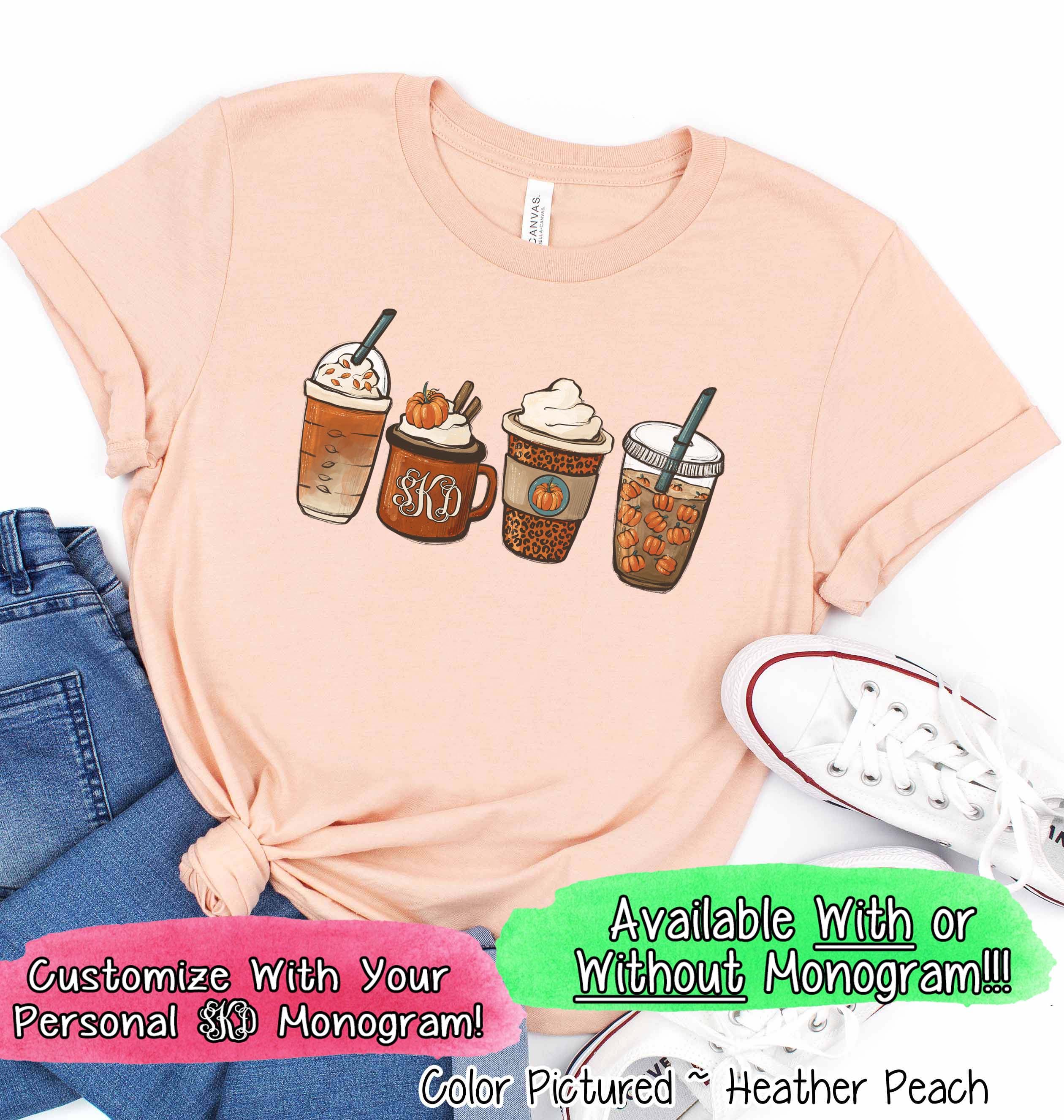 Monogram Pumkin Spice Latte Coffee Fall Tee