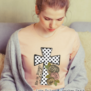 He Is Risen Black Dot Cross Easter Tee