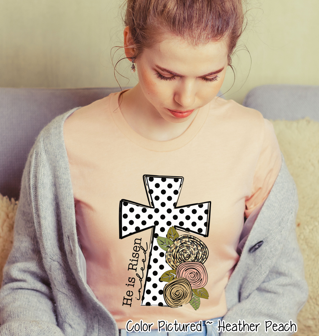 He Is Risen Black Dot Cross Easter Tee