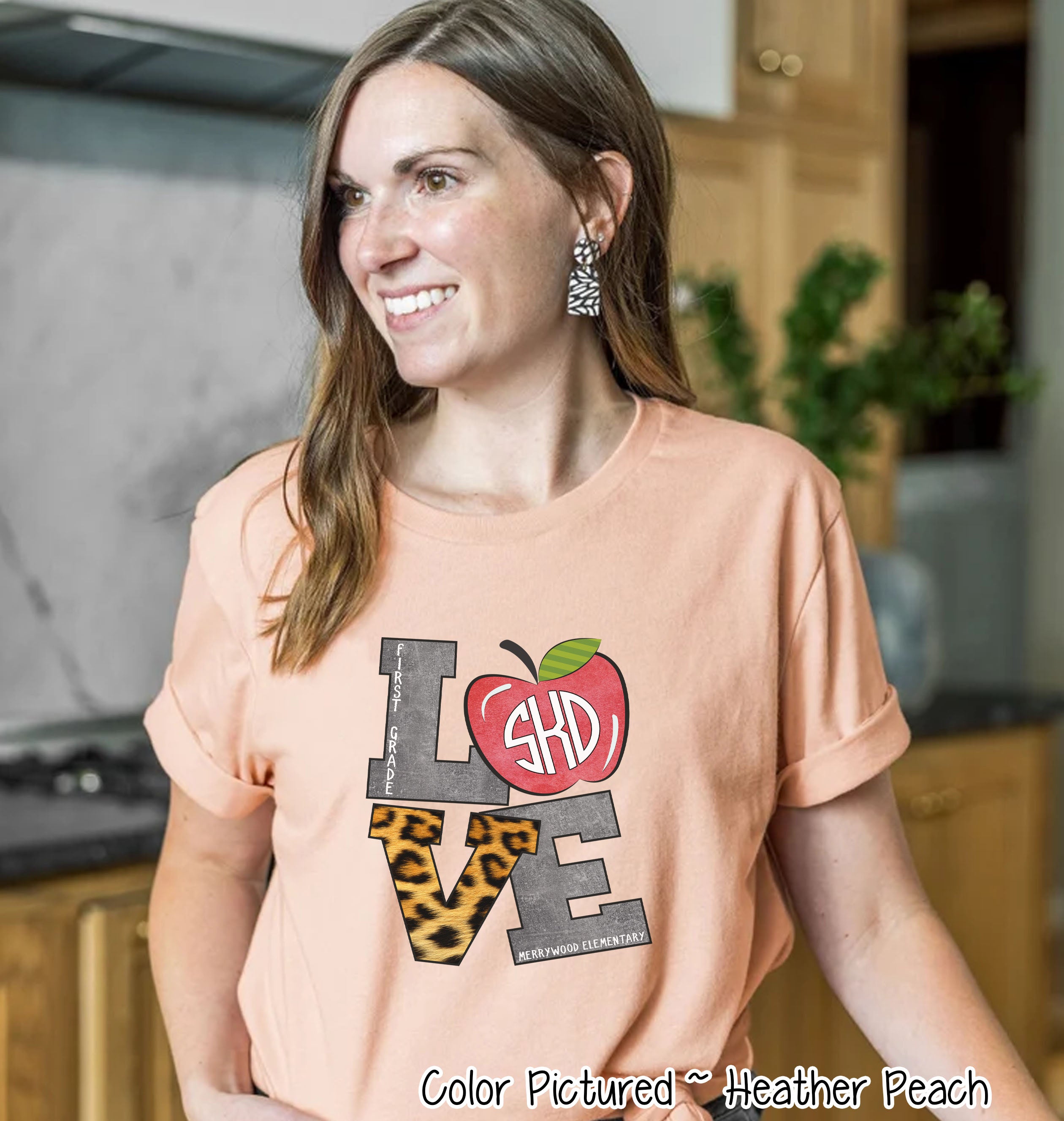 Monogram LOVE Leopard Print with Custom Text & Grade  Tee