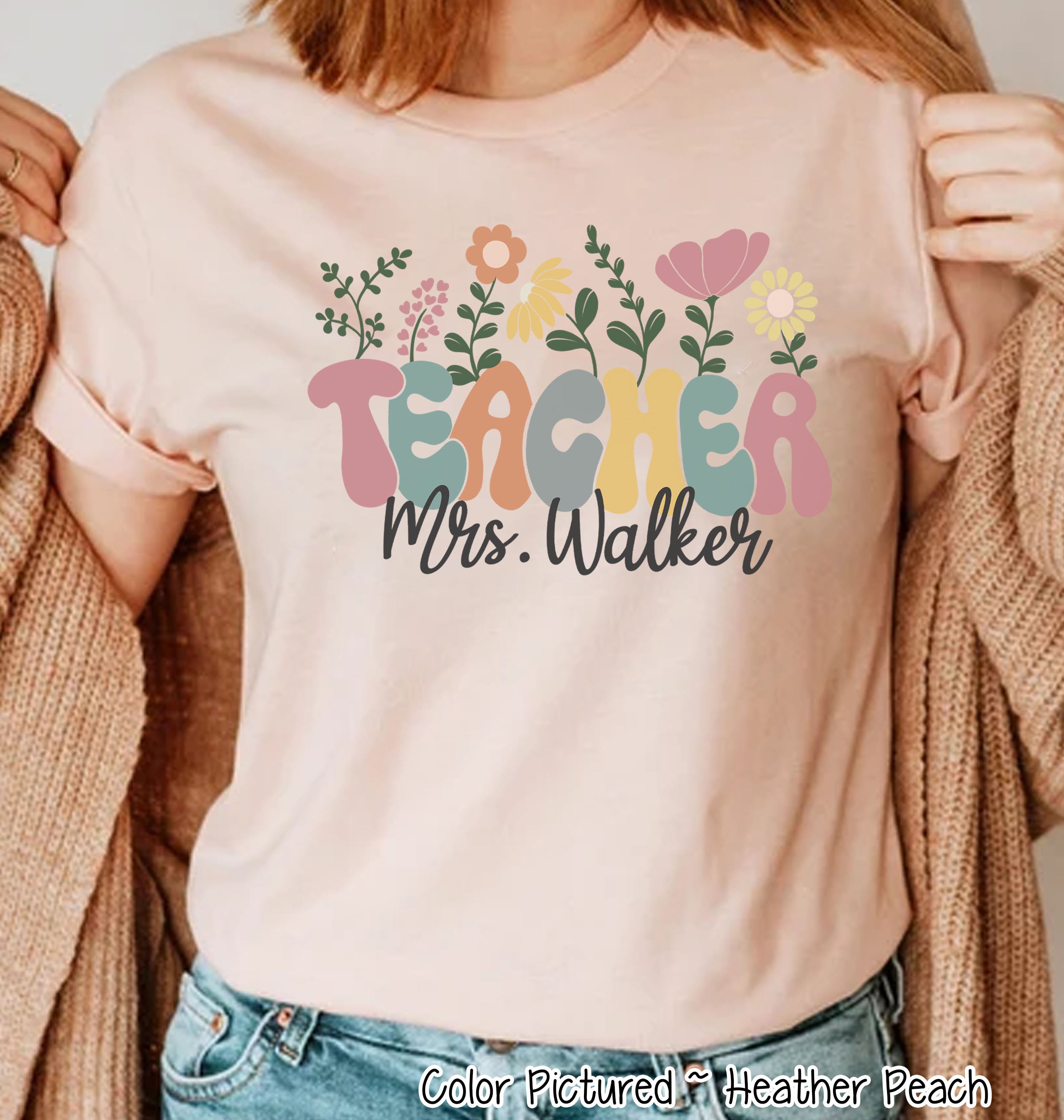 Personalized Floral Teacher Tee