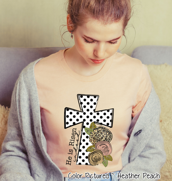 He Is Risen Black Dot Cross Easter Tee
