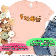 Monogram Pie Turkey Pumpkin Latte Thanksgiving Fall Tee