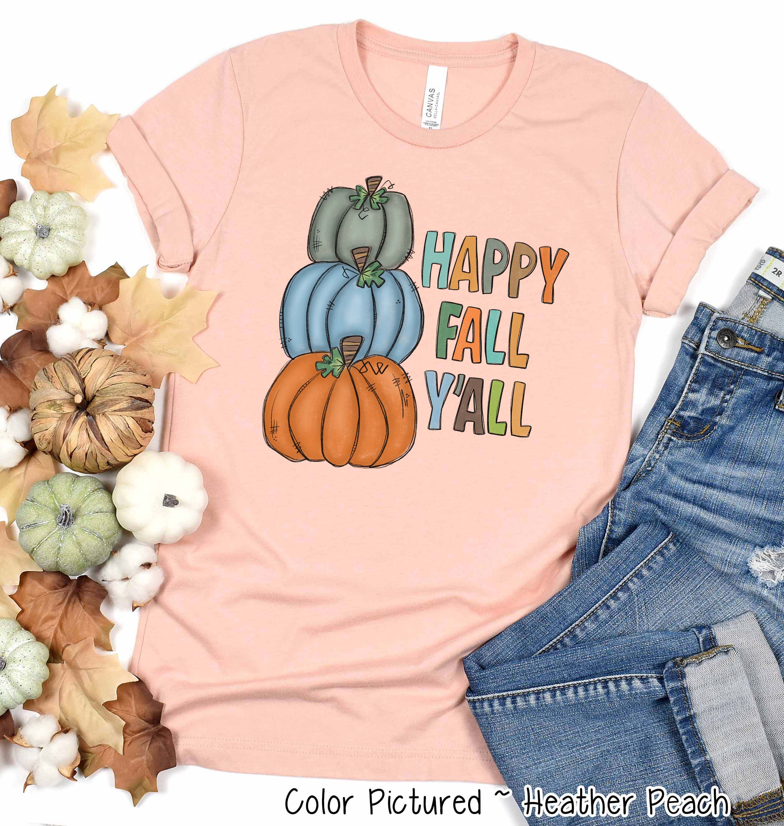 Happy Fall Yall Distress Pumpkin Stack Fall Tee