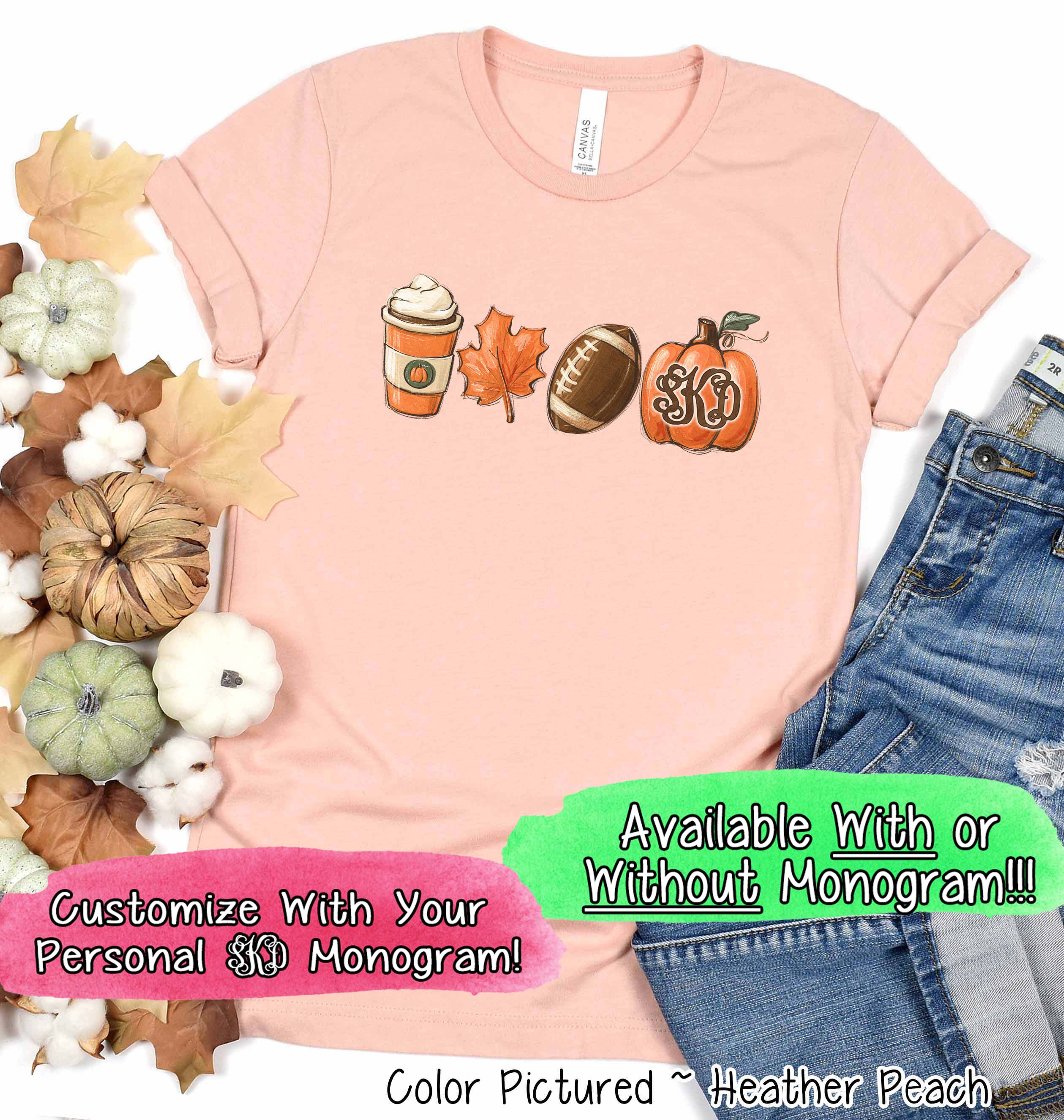 Monogram Latte Football Pumpkin Fall Tee
