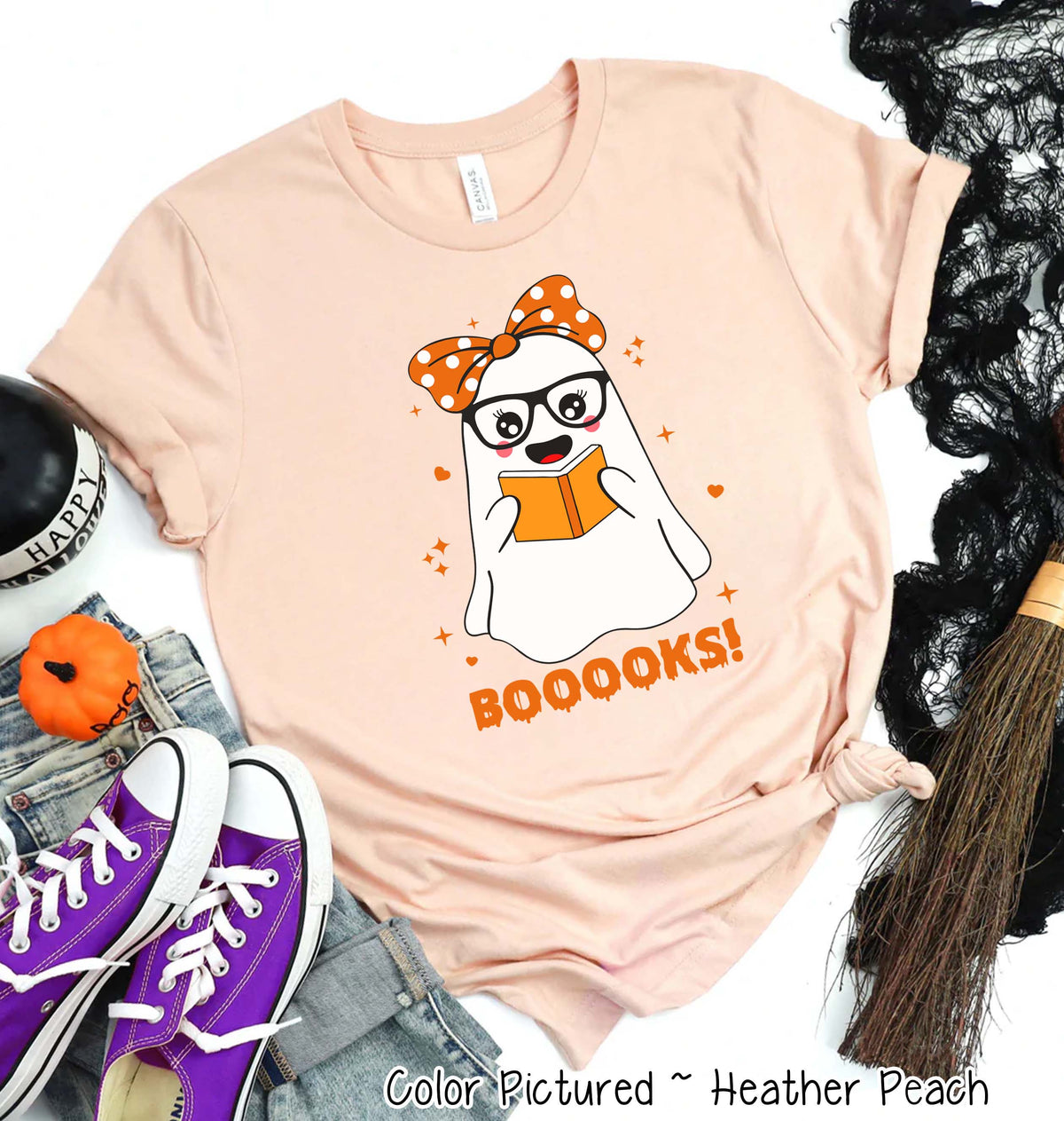 Booooooks Girl Ghost Halloween Tee