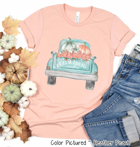 Watercolor Vintage Truck Pumpkin Fall Tee