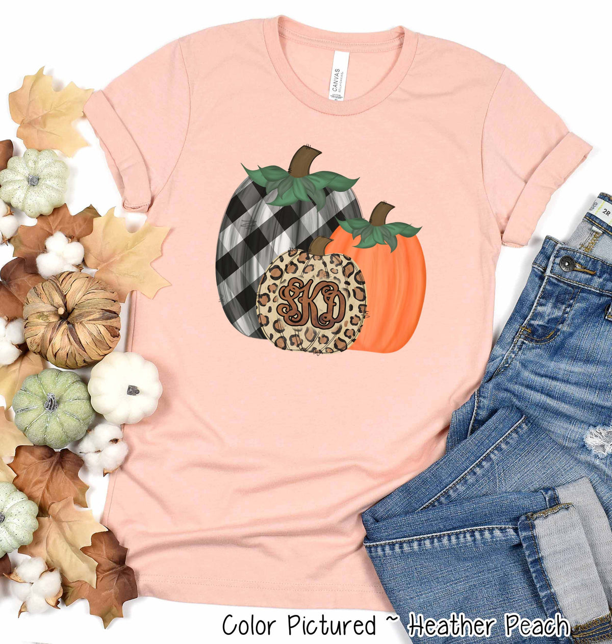 Monogram Plaid Leopard Pumpkin Trio Fall Tee