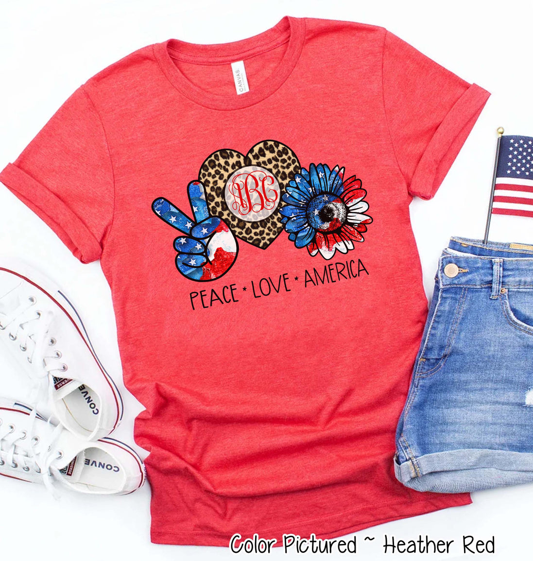 Peace Love American Sunflower Monogram Tee
