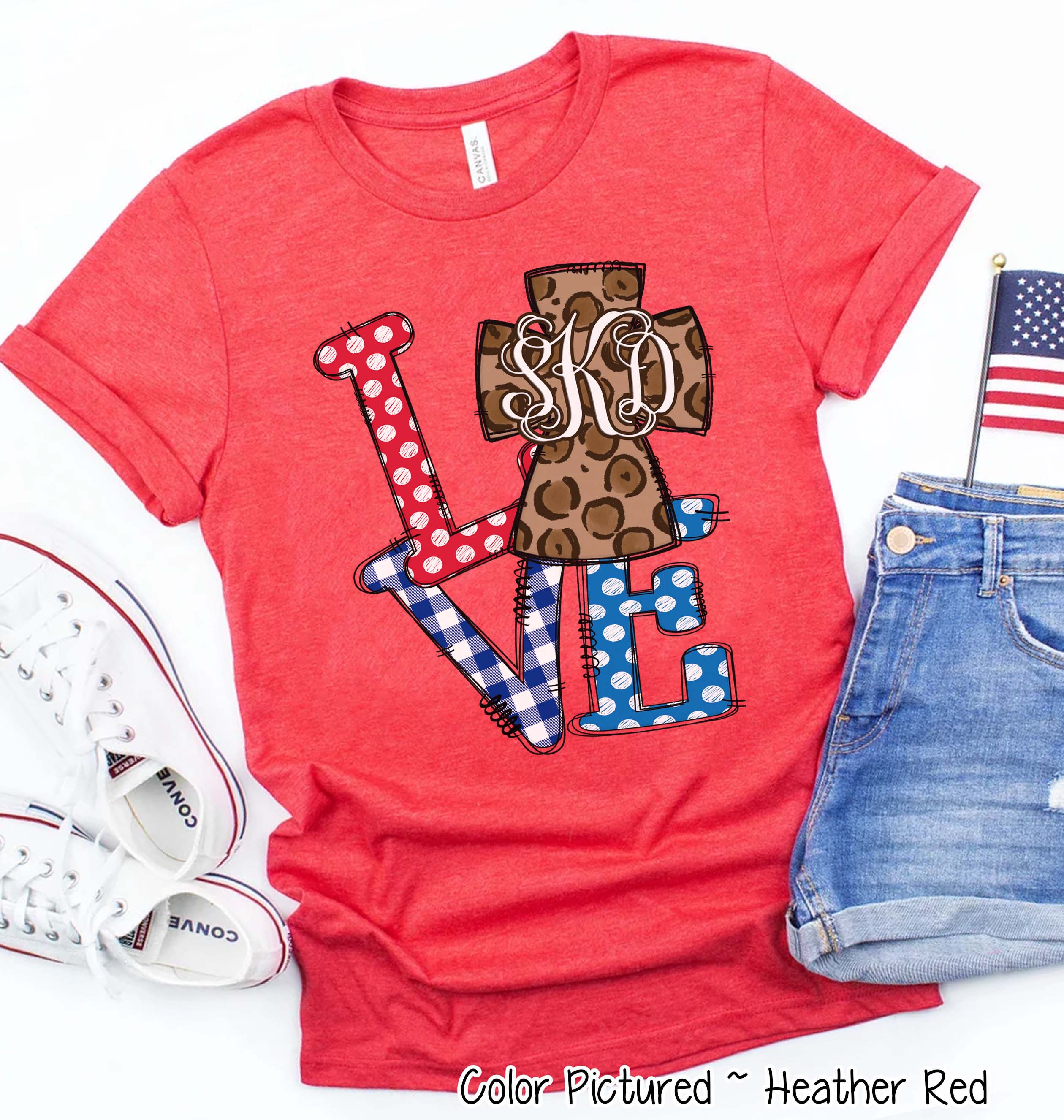 Patriotic LOVE with Leopard Cross Monogram Tee