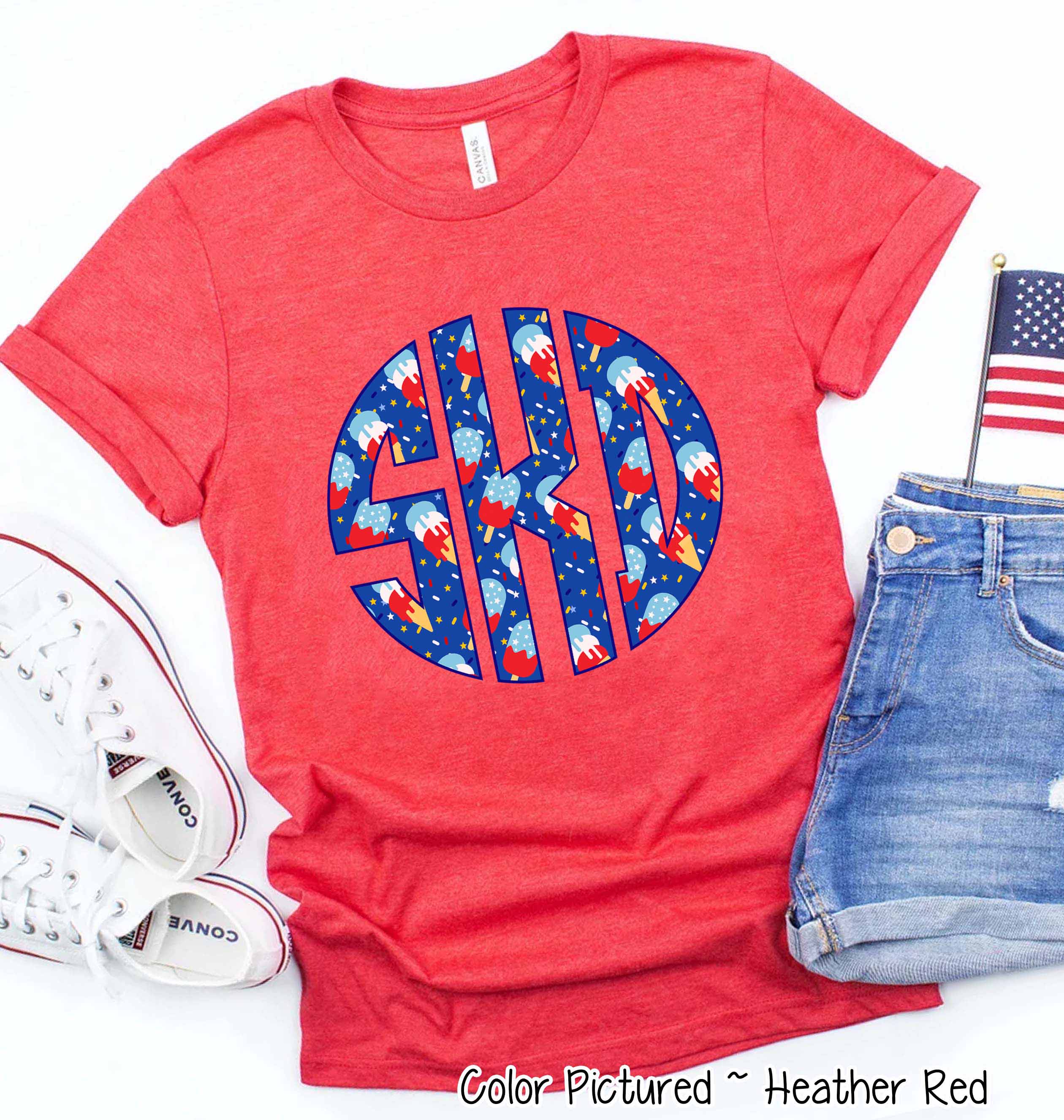 Big Monogram Patriotic Ice Cream Tee